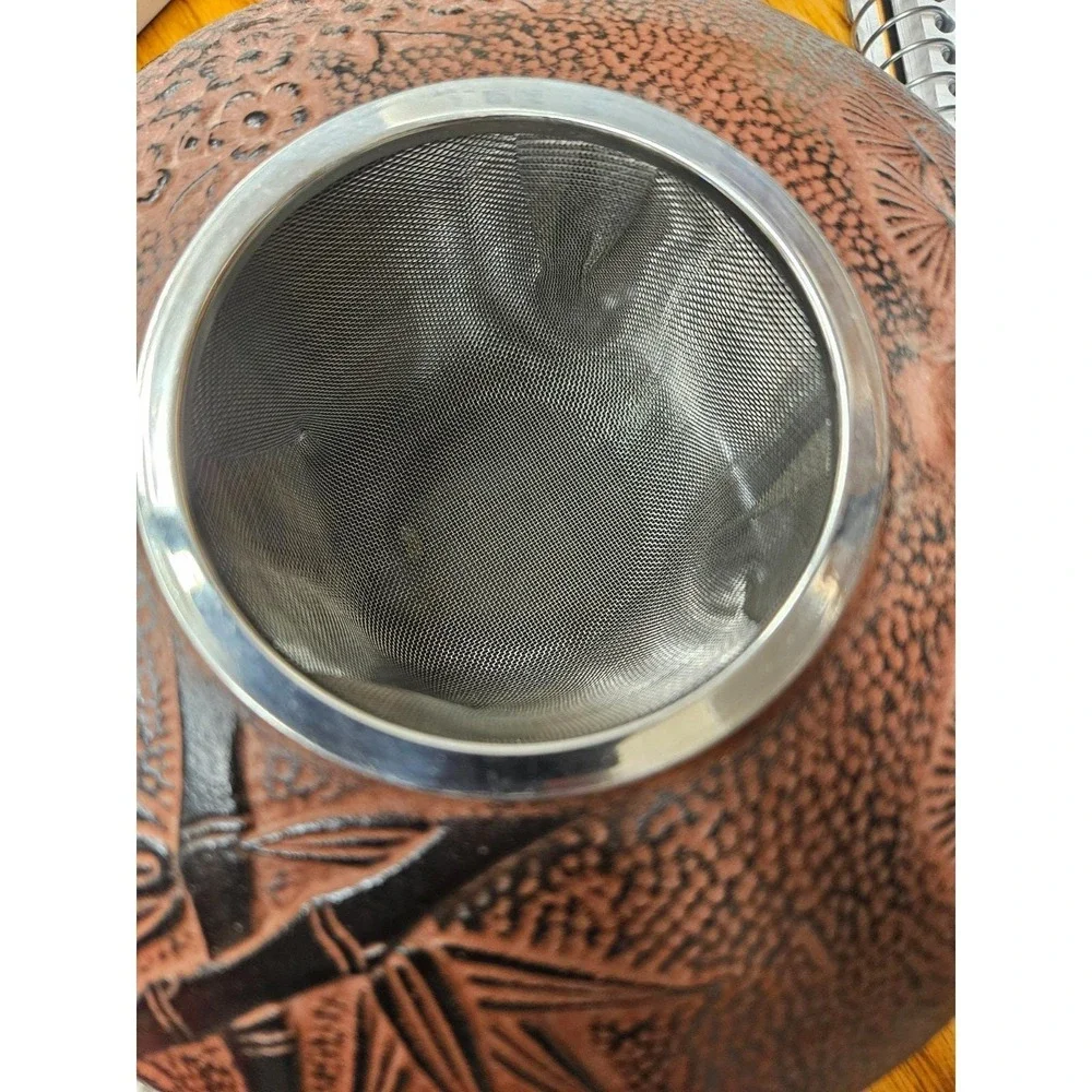 Vintage Japanese Cast Iron Teapot Tetsubin Tree Design Leaf Lid with Infuser